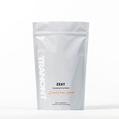 Tranont Zest Energizing Focus Blend | Roasted Peach Lemonade Energy Powder | Gluten-Free, Sugar-Free with Green Tea L-Theanine, Vitamins & Antioxidants for Energy, Focus, and Health | 15 Sticks