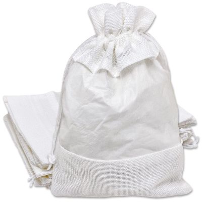 12-Pack Large Linen Burlap & Organza Gift Bags w. Drawstrings (6.5x8.5 in, White) - Party Favors, Presents, Samples & Treats Mesh Pouch by The Display Guys