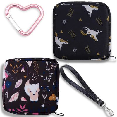 Adorable Pink Peri - Reusable Sanitary Napkin Pads Storage Bag Portable for Women Girls | Made of Nylon Water Resistance Reusable | Zero Waste Period (Unicorn + Fox)