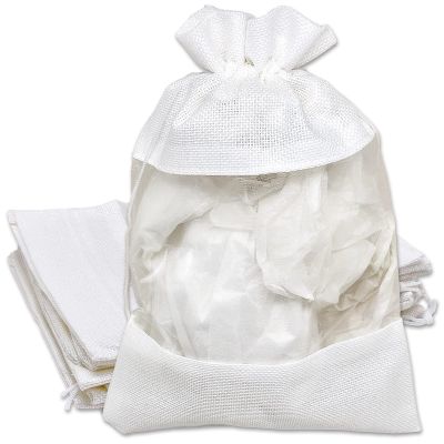 12-Pack X-Large Linen Burlap & Organza Gift Bags w. Drawstrings (7.5x11.5 in, White) - Party Favors, Presents, Samples & Treats Mesh Pouch by The Display Guys