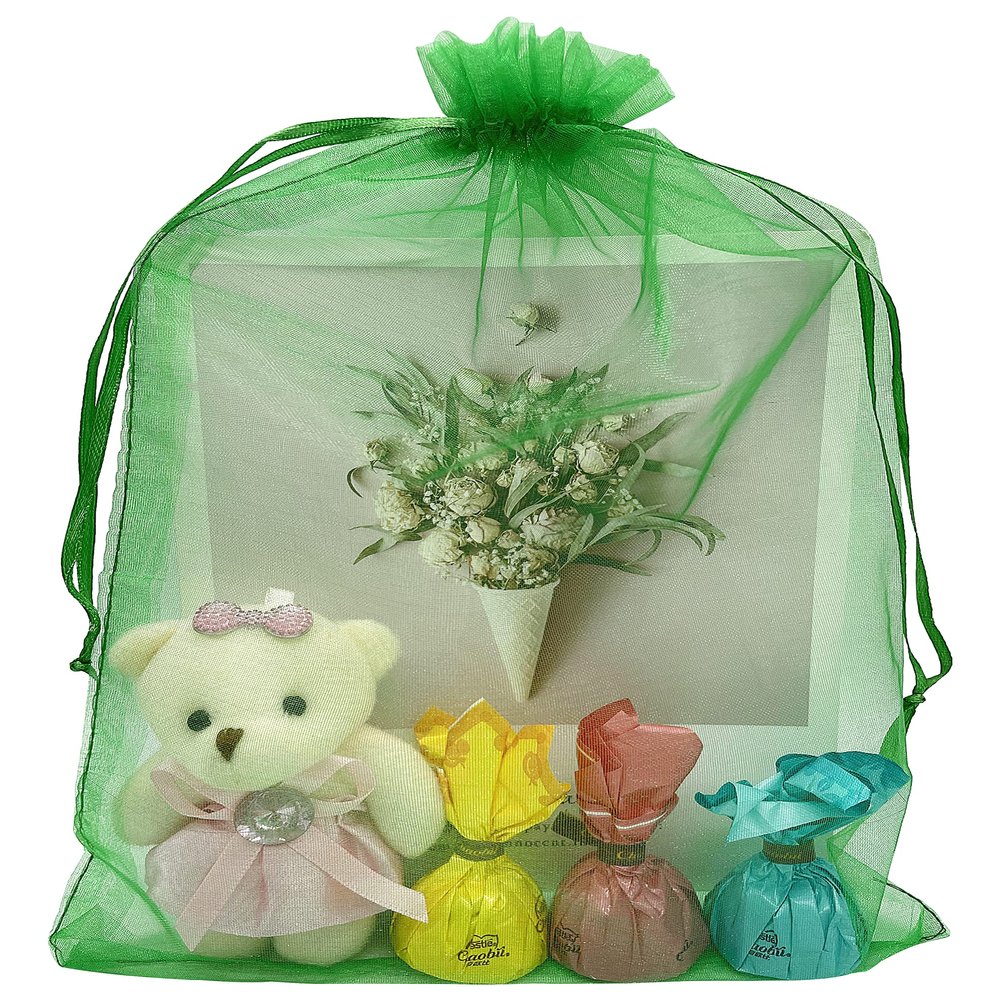 Jexila 50PCS Large Green Organza Gift Bags 8X12 inch Mesh Drawstring Pouch for Christmas St.Patricks Day Party Favor Goody Cany Treat Bags