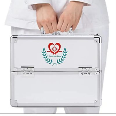 SHENGSHIYU Lock Box, Lock Box for Medication,First Aid Kit Medicine Cabinet Lockable Medication Box Organizer Emergency Medicine Storage Box Aluminum Medical Box,Silver-S