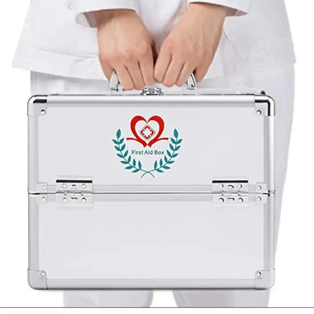 SHENGSHIYU Lock Box, Lock Box for Medication,First Aid Kit Medicine Cabinet Lockable Medication Box Organizer Emergency Medicine Storage Box Aluminum Medical Box,Silver-S