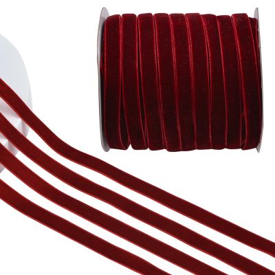 CRAFFANCY Dark Red Velvet Ribbon, 50 Yards Single Faced Velvet Ribbon Vintage Silk-Soft Ribbon for Gift Wrapping Wedding Flower Bouquet Christmas Decoration