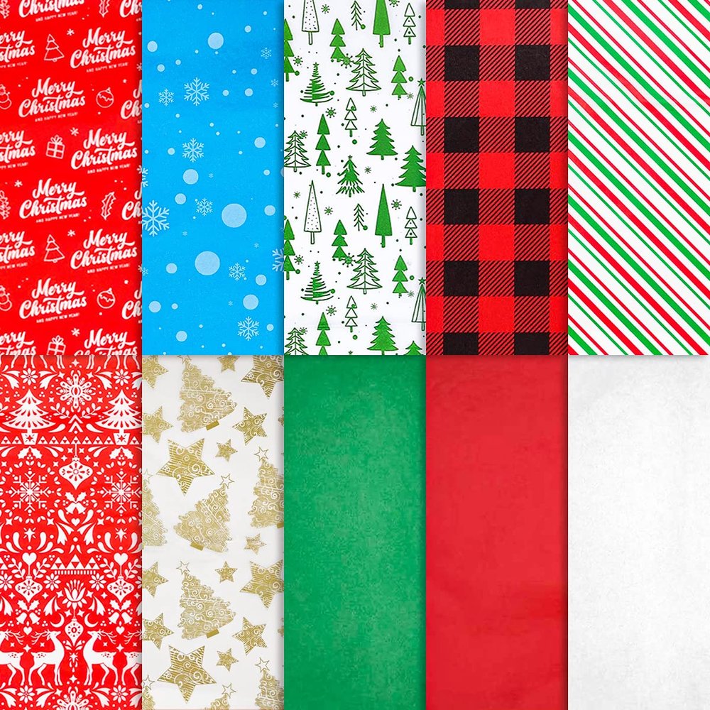 130 Sheets Christmas Tissue Paper- 20" x 20" Christmas Wrapping Paper Holiday Tissue Bulk Perfect for Gift Boxes, Xmas Gift Wrapping Bags, and Wine Bottles(10 Designs)