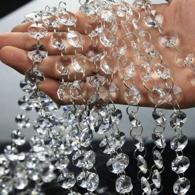 1M 14mm Octagon Beads with Silver Rings Hooks Crystal Chandelier Chain Garland for Transparent Crystal Beaded Curtain
