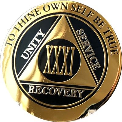 31 Year AA Medallion Elegant BlackGold Silver Plated Sobriety Chip