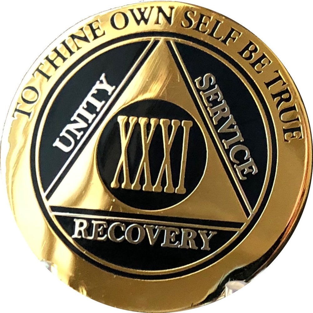 31 Year AA Medallion Elegant BlackGold Silver Plated Sobriety Chip