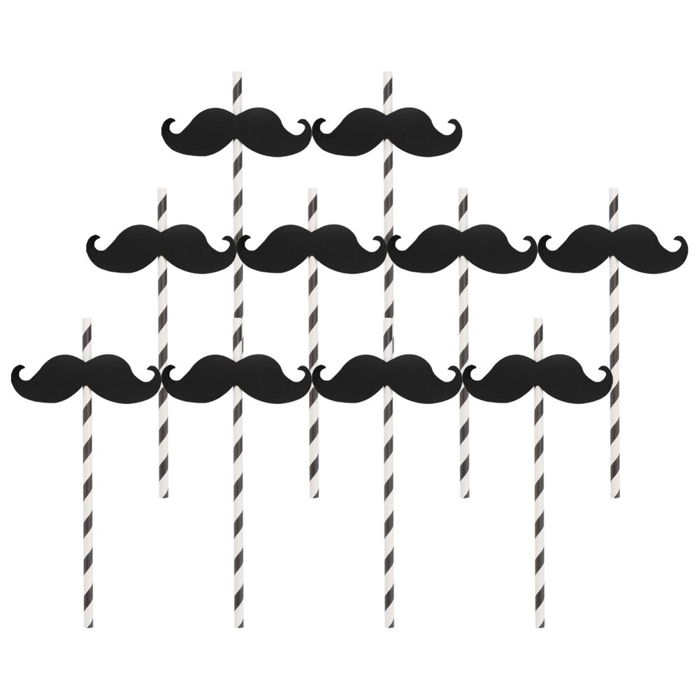 ABOOFAN Whistle Straw Mustache Paper Straw Decor 20pcs Shower or Birthday Party Striped Striped Paper Straws Drinking Straws for Wedding New Year Birthday Party Supplies Black