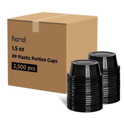 Karat [2500 sets, 1.5 oz Portion Cups - Clear Polypropylene Condiment Cups for Dressings, Sauce, Souffle, Jello Shots Containers, Black, FP-P150-PPB