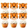18pcs Gold Glitter Tiger Head Dessert Cupcake Topper for Animal Theme Decor Supplies Baby Shower Boy Girl Happy Birthday Party Decoration view 1