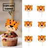 18pcs Gold Glitter Tiger Head Dessert Cupcake Topper for Animal Theme Decor Supplies Baby Shower Boy Girl Happy Birthday Party Decoration view 2