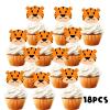 18pcs Gold Glitter Tiger Head Dessert Cupcake Topper for Animal Theme Decor Supplies Baby Shower Boy Girl Happy Birthday Party Decoration view 3