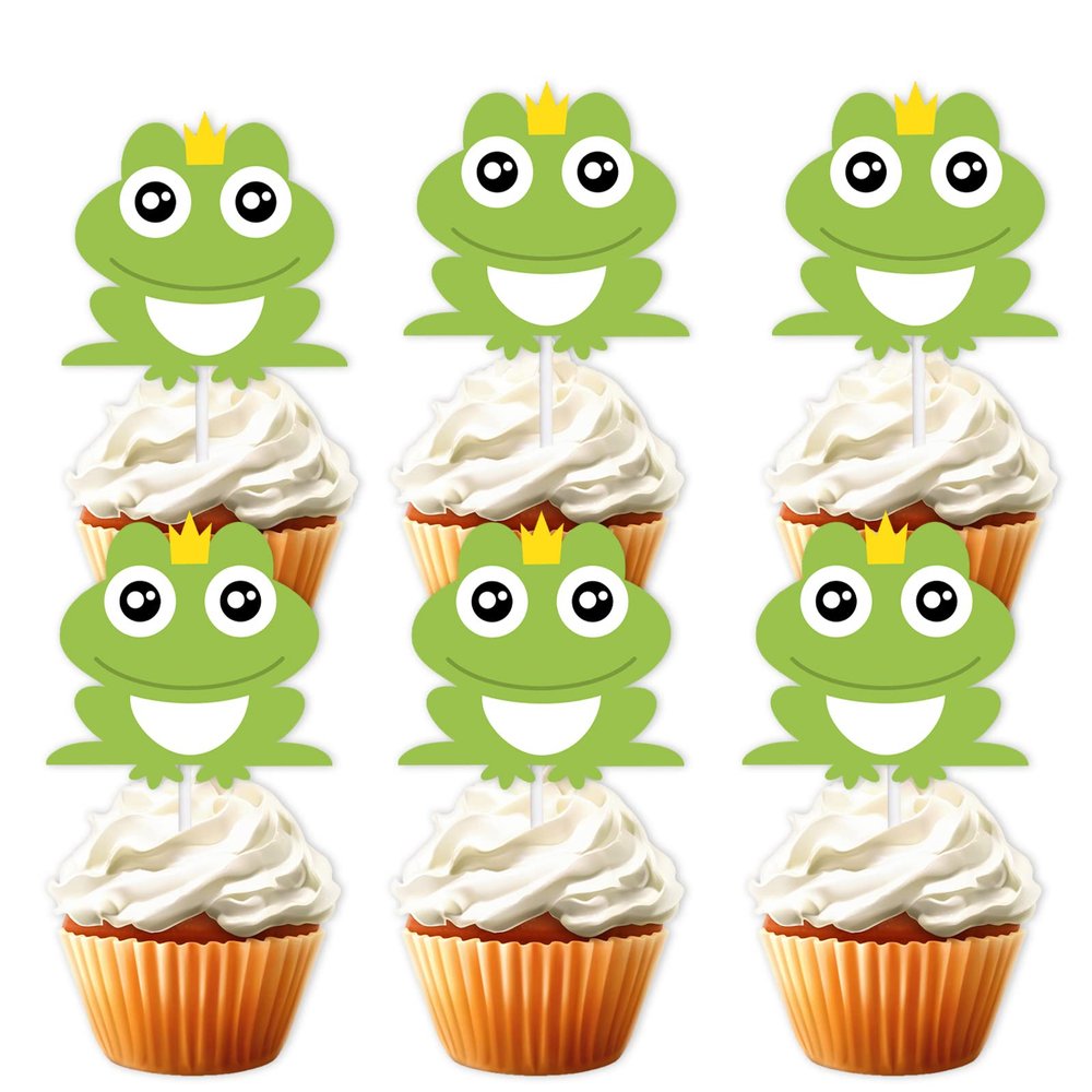 18pcs Green Glitter Frog Dessert Cupcake Topper for Rainforest Theme Decor Supplies Baby Shower Boy Girl Happy Birthday Party Decoration
