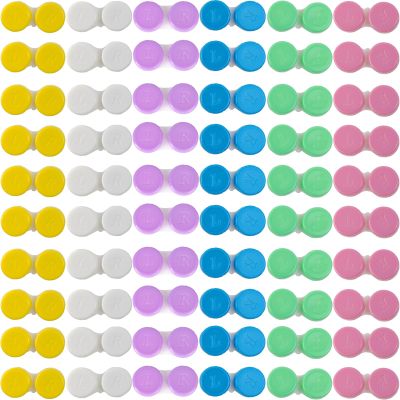 TIHOOD 60PCS Colorful Contact Lens Case Bulk Eye Lense Box Holder Container Soak Storage Travel Kit for Eyes Care, 6 Colors