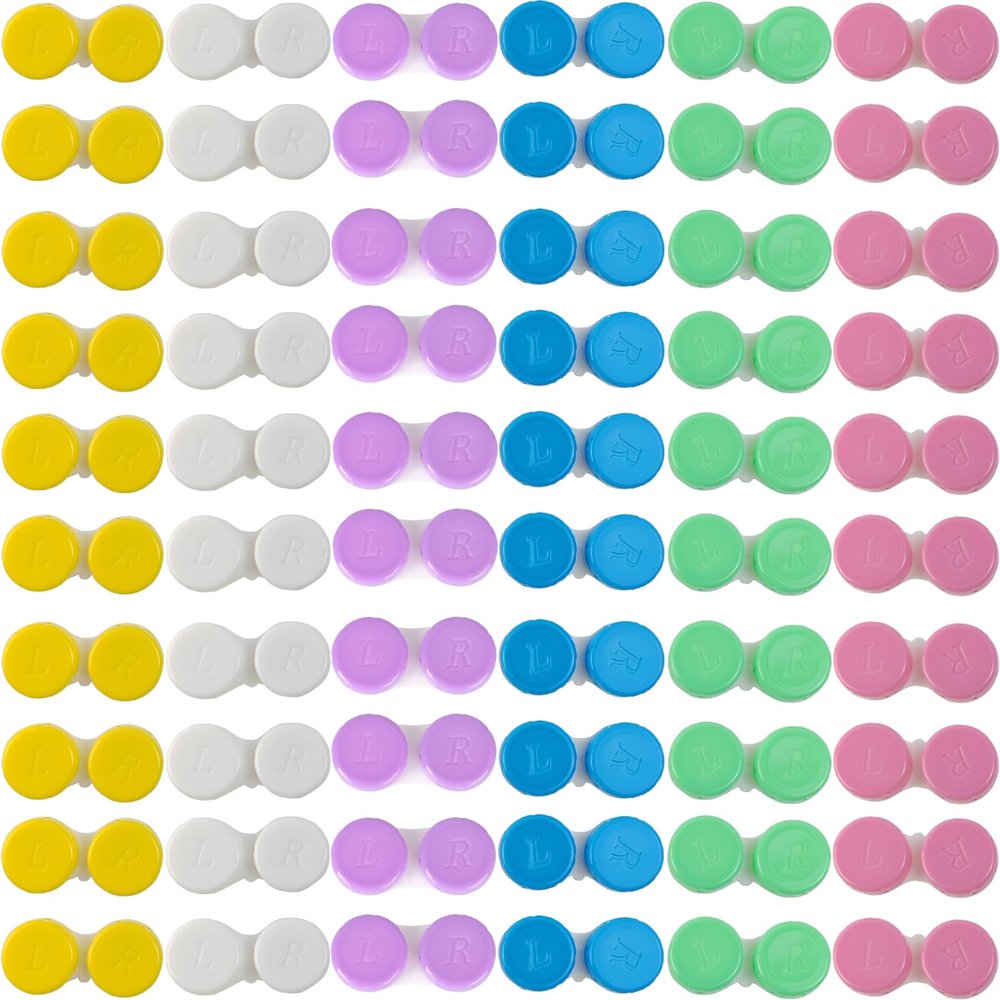 TIHOOD 60PCS Colorful Contact Lens Case Bulk Eye Lense Box Holder Container Soak Storage Travel Kit for Eyes Care, 6 Colors
