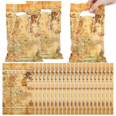 Yinder 100 Pcs Pirate Treat Candy Goodie Gift Bags Pirate Party Favors Treasure Map Loot Cellophane Bags for Nautical Themed Birthday Party