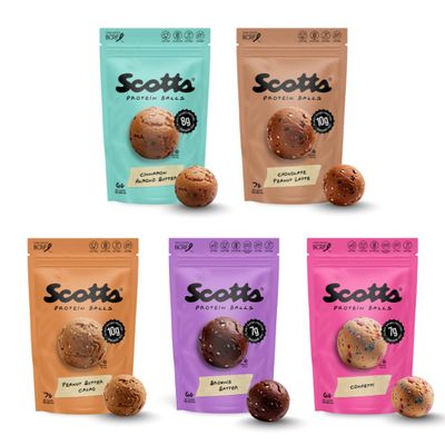 Scott's Protein Balls - 5 Flavor Variety Pack - Plant Based, Gluten Free, Non GMO - High Protein Snacks - 4 Resealable Bags