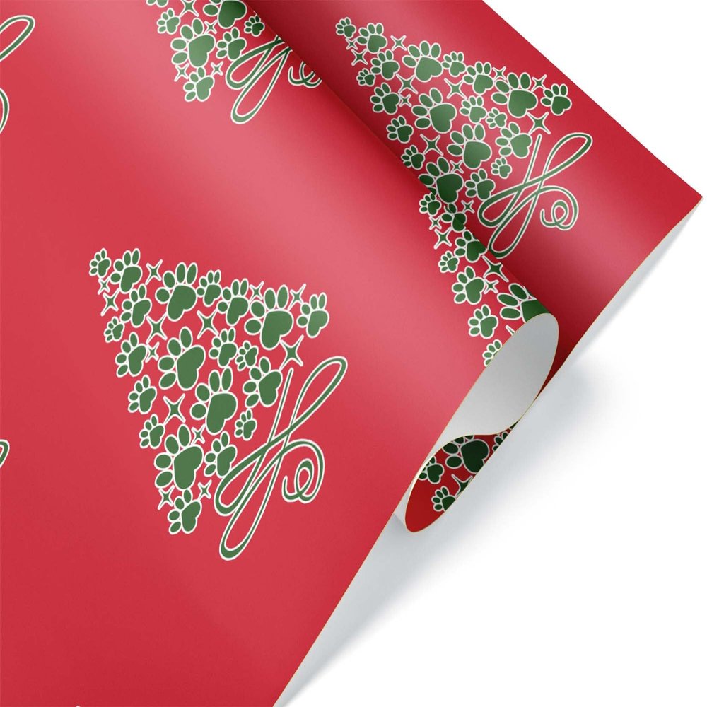 Cute Red and Green Paw Print Christmas Wrapping Paper, Thick Premium Cat Dog Lover Gift Wrap, Pet Theme Holiday Party Decoration Decor (12 foot x 30 inch roll)