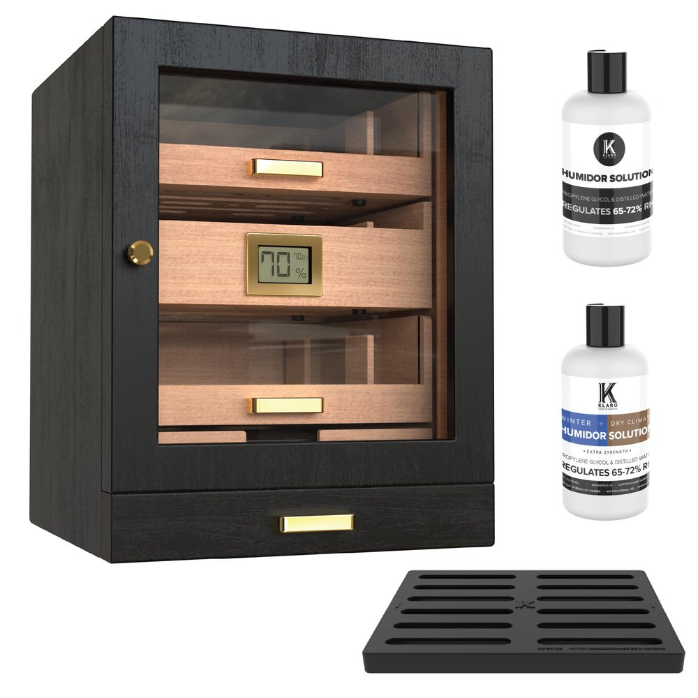 CASE ELEGANCE Luca Humidor Cabinet Stores 80-100, Cigar Humidor Box with Spanish Cedar, Glass Display, Easy Humidification System, Digital Hygrometer - Black