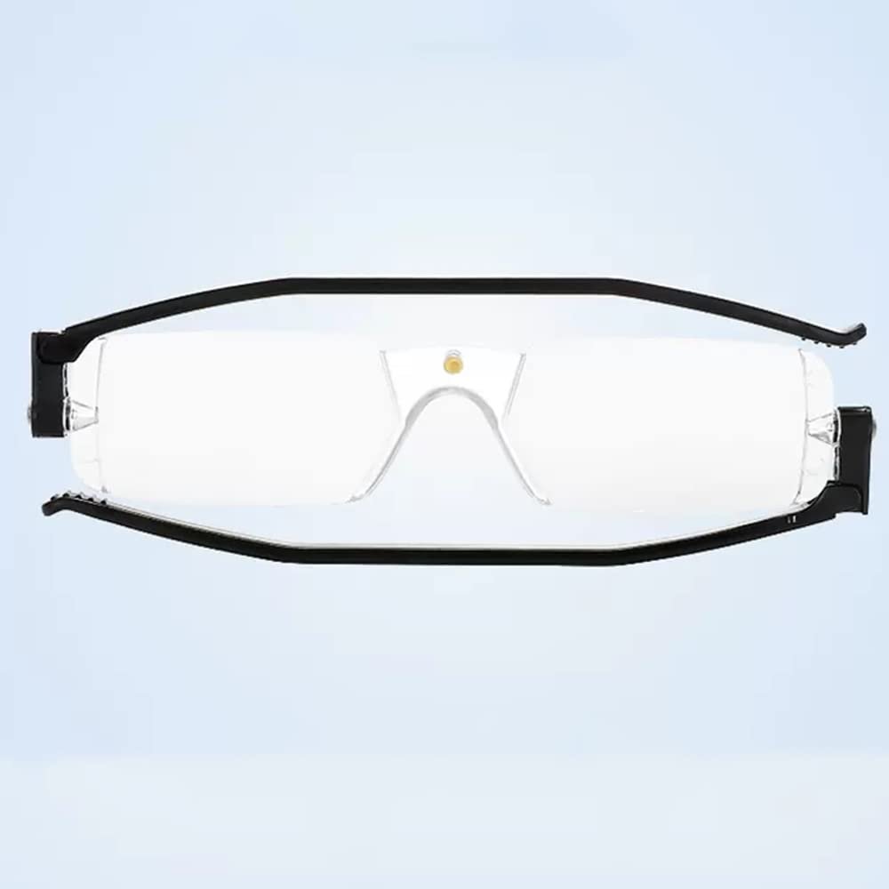 DIBAKO Flat Folding Reading Glasses Men Women Computer Eyeglasses Super Slim Rotating Vision Eyeglasses Blue Light Blocking (Color : Black, Size : 3.0X)