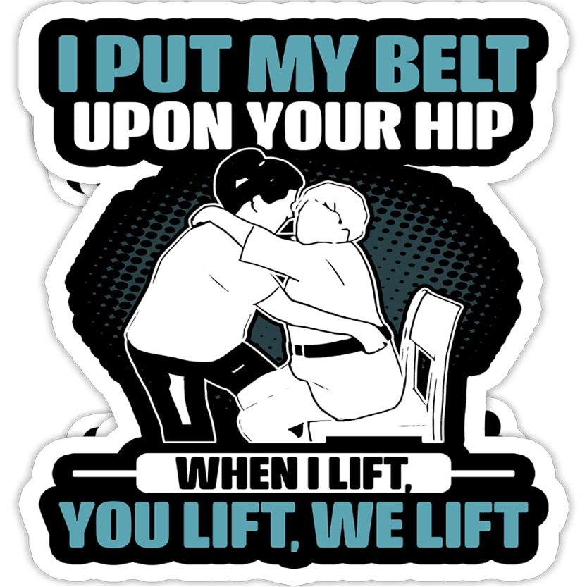 eden tee Funny Gait Belt Lifting Physical Therapy- 4x3 Vinyl Stickers, Laptop Decal, Water Bottle Sticker (Set of 3)