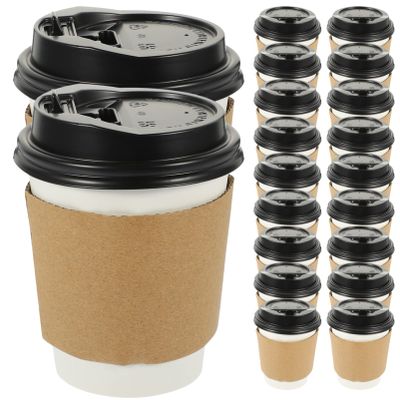 Hemoton 50sets Disposable Hot Beverage Cups Lids Thick Coffee and Tea Cups for Parties Takeout and Events Portable Design Sleeve for Easy Carrying