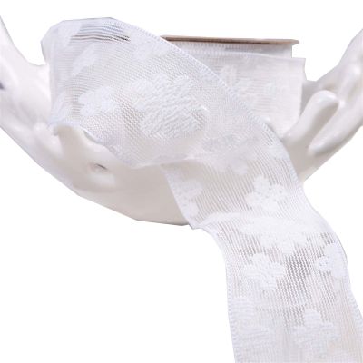 Water Ripple Hollow Jacquard Embroidery Ribbon DIY Bow Head Flower Hair Accessories Bouquet Gift Packaging lace Ribbon (Color : White, Size : 25mm)