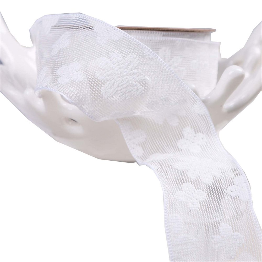 Water Ripple Hollow Jacquard Embroidery Ribbon DIY Bow Head Flower Hair Accessories Bouquet Gift Packaging lace Ribbon (Color : White, Size : 25mm)
