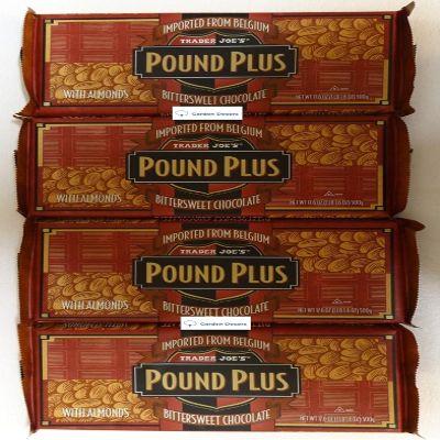 Trader Joes Pound Plus Belgium Bittersweet Chocolate with Almonds 17.6oz 500g (Four Bars)