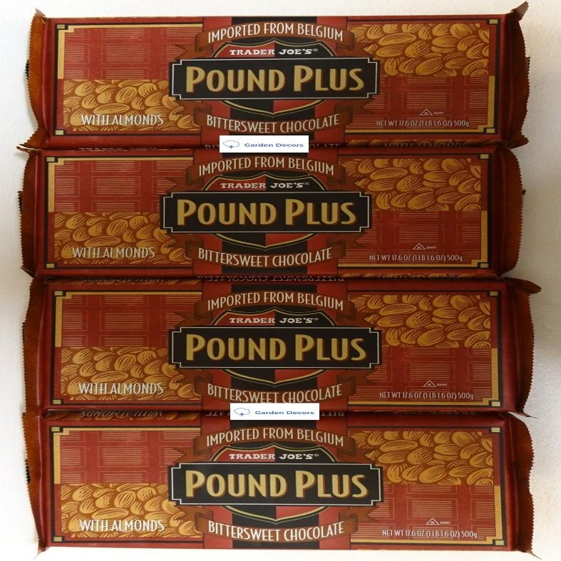 Trader Joes Pound Plus Belgium Bittersweet Chocolate with Almonds 17.6oz 500g (Four Bars)