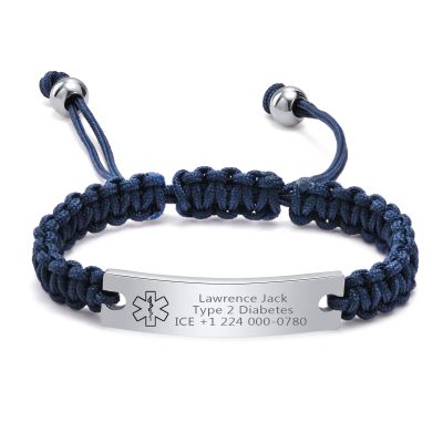 XUANPAI Medical Alert Bracelet for Women-Free Personalized Handmade Adjustable Braided Rope Bracelet for Mens/Medical ID Bracelet for Men Women/Medical ID Identification Bracelet Dark Blue
