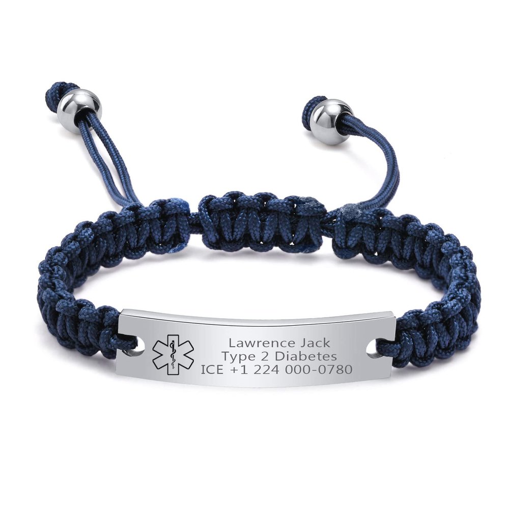 XUANPAI Medical Alert Bracelet for Women-Free Personalized Handmade Adjustable Braided Rope Bracelet for Mens/Medical ID Bracelet for Men Women/Medical ID Identification Bracelet Dark Blue