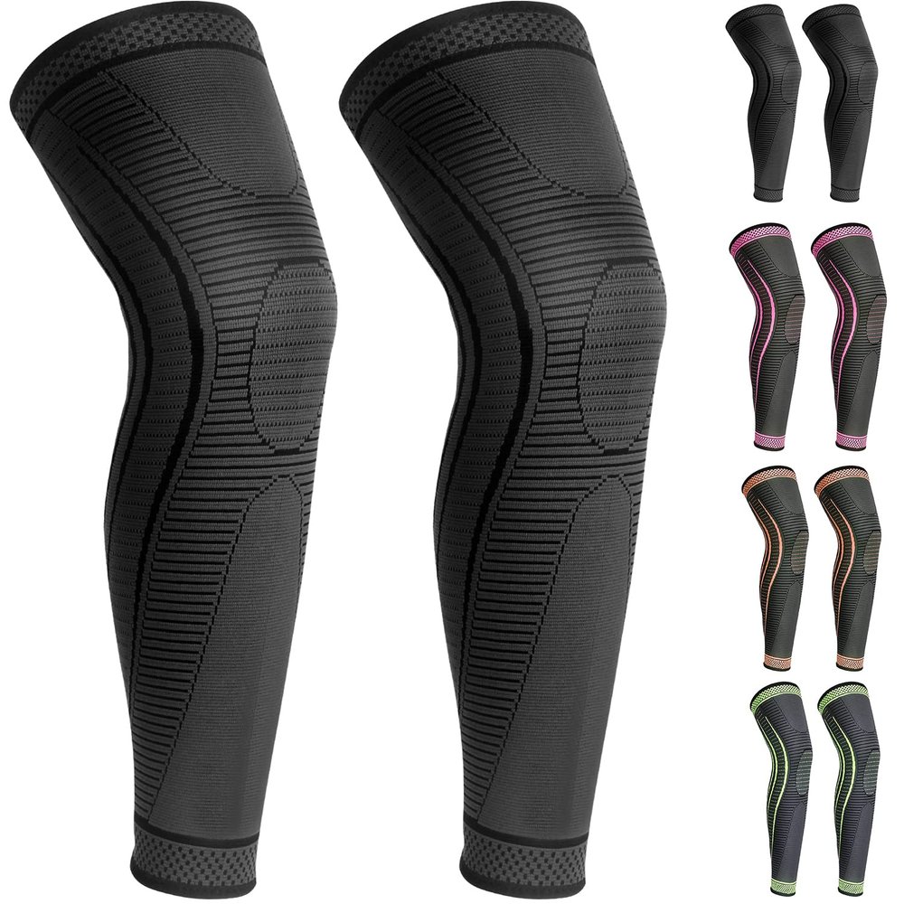 2 Pack Full Leg Compression Sleeves, Long Knee Brace Support for ACL,PCL, Meniscus Tear, Arthritis, Tendinitis, Joint Pain Relief, Men And Women (X-Large, Black)