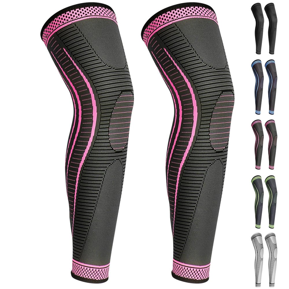 2 Pack Full Leg Compression Sleeves, Long Knee Brace Support for ACL,PCL, Meniscus Tear, Arthritis, Tendinitis,Men And Women (Rose Red, Large)