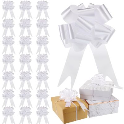 100 Pcs 5 Inch Christmas Pull Bows for Gift Wrapping, Gift Wrapping Pull Bows with Ribbon for Christmas Presents Wedding Decor Basket Bag Holiday Decor(White)