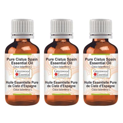 Greenwood Essential Pure Cistus Spain Essential Oil (Cistus ladaniferus L) Steam Distilled (Pack of Three) 100ml X 3 (10 oz)