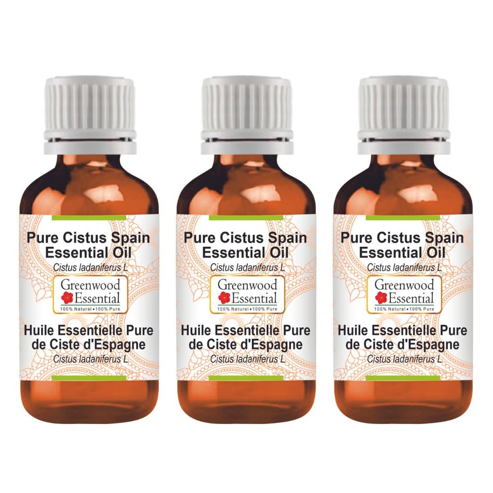 Greenwood Essential Pure Cistus Spain Essential Oil (Cistus ladaniferus L) Steam Distilled (Pack of Three) 100ml X 3 (10 oz)