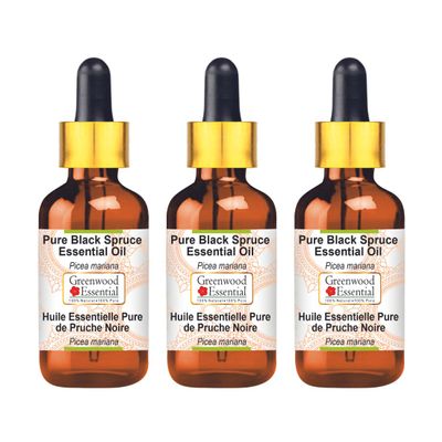 Greenwood Essential Pure Black Spruce Essential Oil (Picea Mariana) with Glass Dropper Steam Distilled (Pack of Three) 100ml X 3 (10 oz)