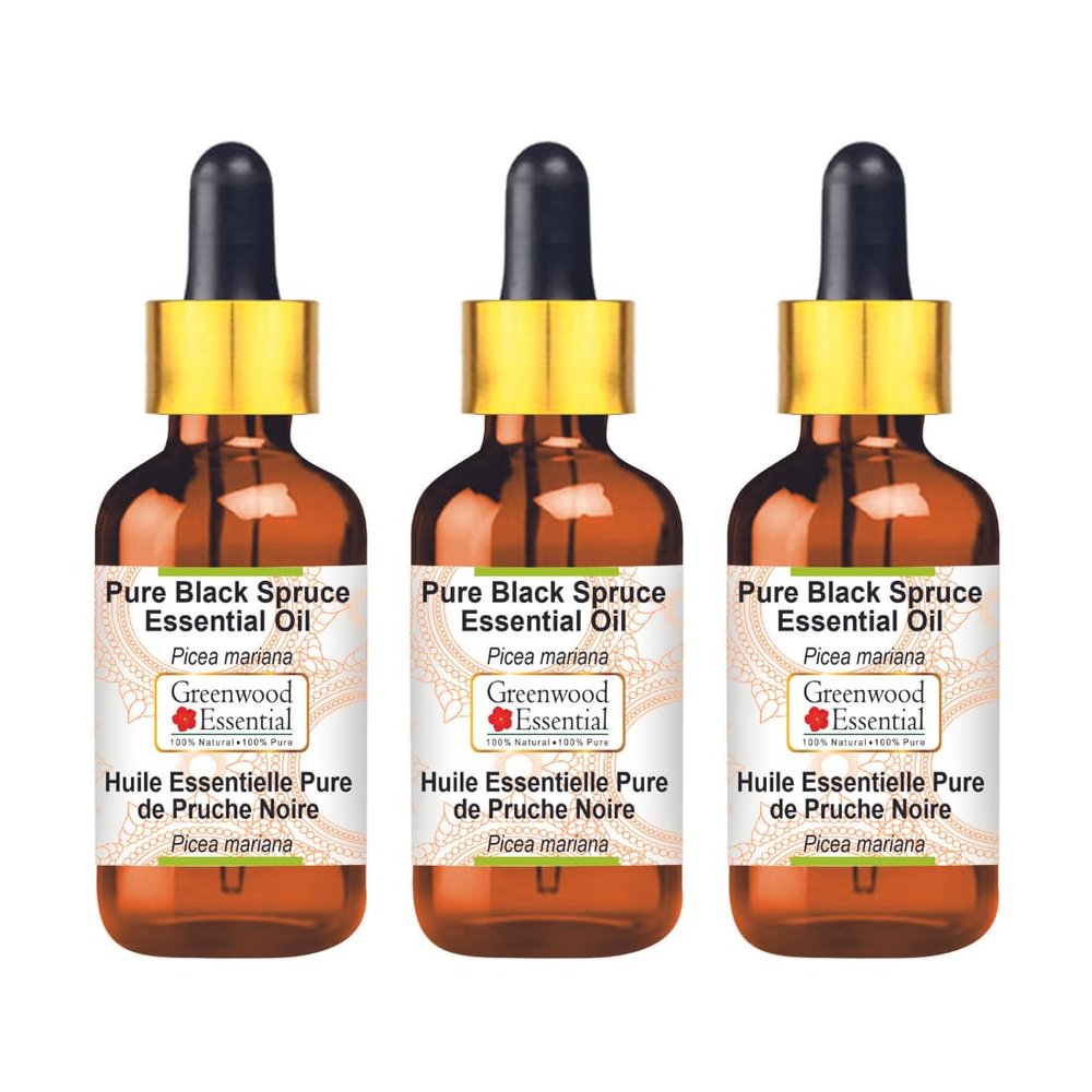Greenwood Essential Pure Black Spruce Essential Oil (Picea Mariana) with Glass Dropper Steam Distilled (Pack of Three) 100ml X 3 (10 oz)