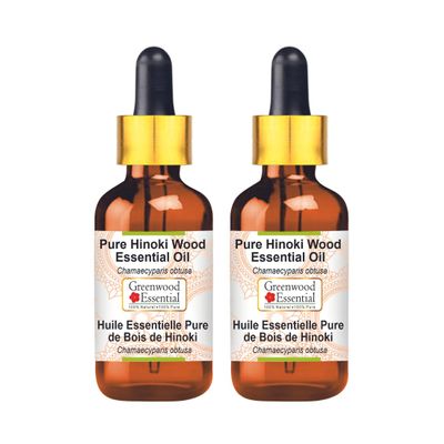 Greenwood Essential Pure Hinoki Wood Essential Oil (Chamaecyparis obtusa) with Glass Dropper Steam Distilled (Pack of Two) 100ml X 2 (6.76 oz)