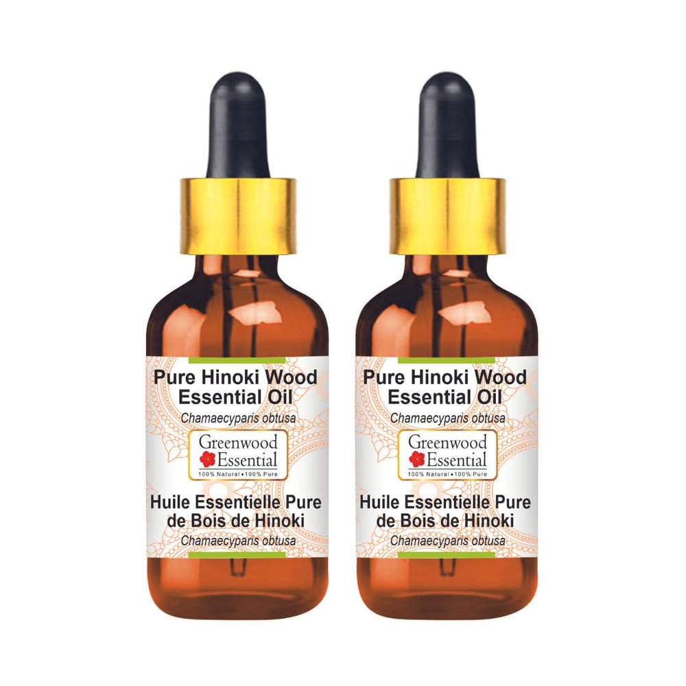 Greenwood Essential Pure Hinoki Wood Essential Oil (Chamaecyparis obtusa) with Glass Dropper Steam Distilled (Pack of Two) 100ml X 2 (6.76 oz)