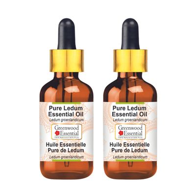Greenwood Essential Pure Ledum Essential Oil (Ledum groenlandicum) with Glass Dropper Steam Distilled (Pack of Two) 100ml X 2 (6.76 oz)