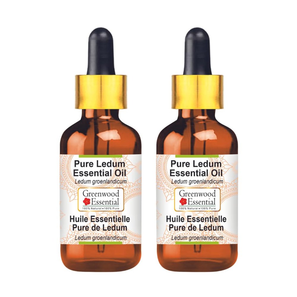 Greenwood Essential Pure Ledum Essential Oil (Ledum groenlandicum) with Glass Dropper Steam Distilled (Pack of Two) 100ml X 2 (6.76 oz)