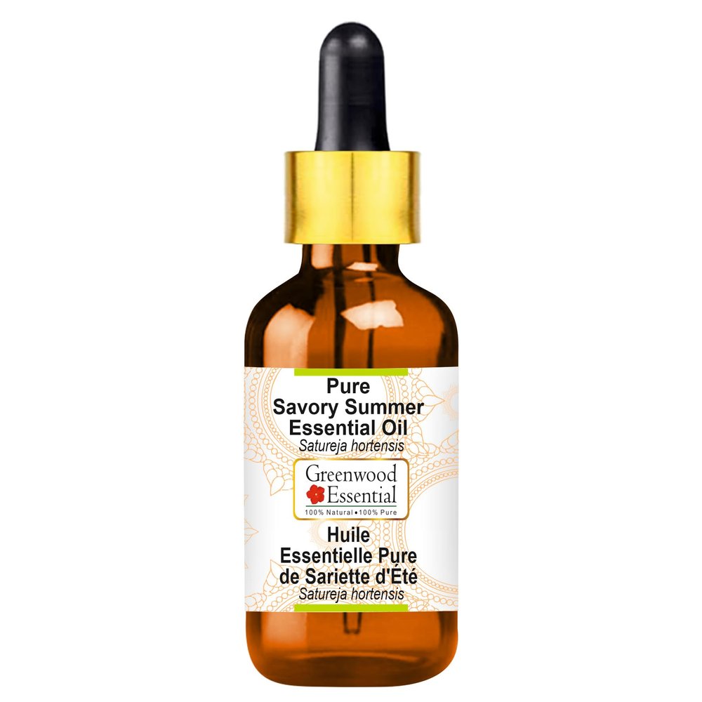 Greenwood Essential Pure Savory Summer Essential Oil (Satureja hortensis) with Glass Dropper Steam Distilled 50ml (1.69 oz)
