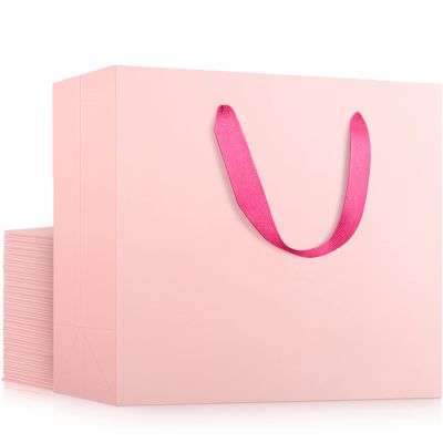 EUSOAR Small Pink Shopping Bags, 25 Pack 10.6x3.1x8.3 inches Gifts Wrap Bags with Handles Bulk, Party Favor Wrapping Bags for Wedding, Craft Grocery, Boutique, Retail, Business