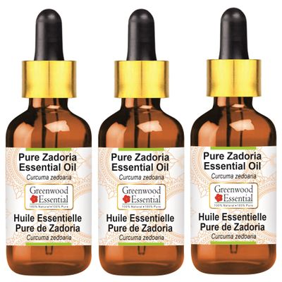 Greenwood Essential Pure Zadoria Essential Oil (Curcuma zedoaria) with Glass Dropper Steam Distilled (Pack of Three) 100ml X 3 (10 oz)