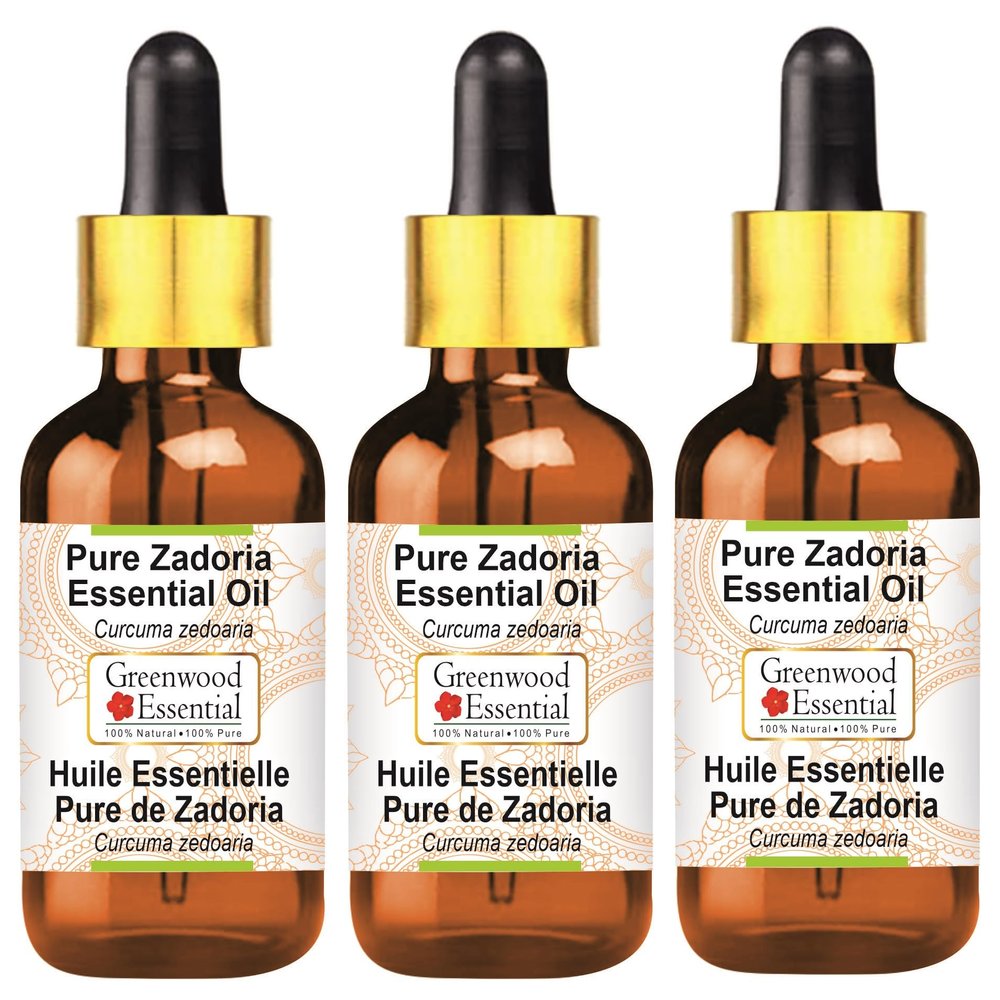 Greenwood Essential Pure Zadoria Essential Oil (Curcuma zedoaria) with Glass Dropper Steam Distilled (Pack of Three) 100ml X 3 (10 oz)