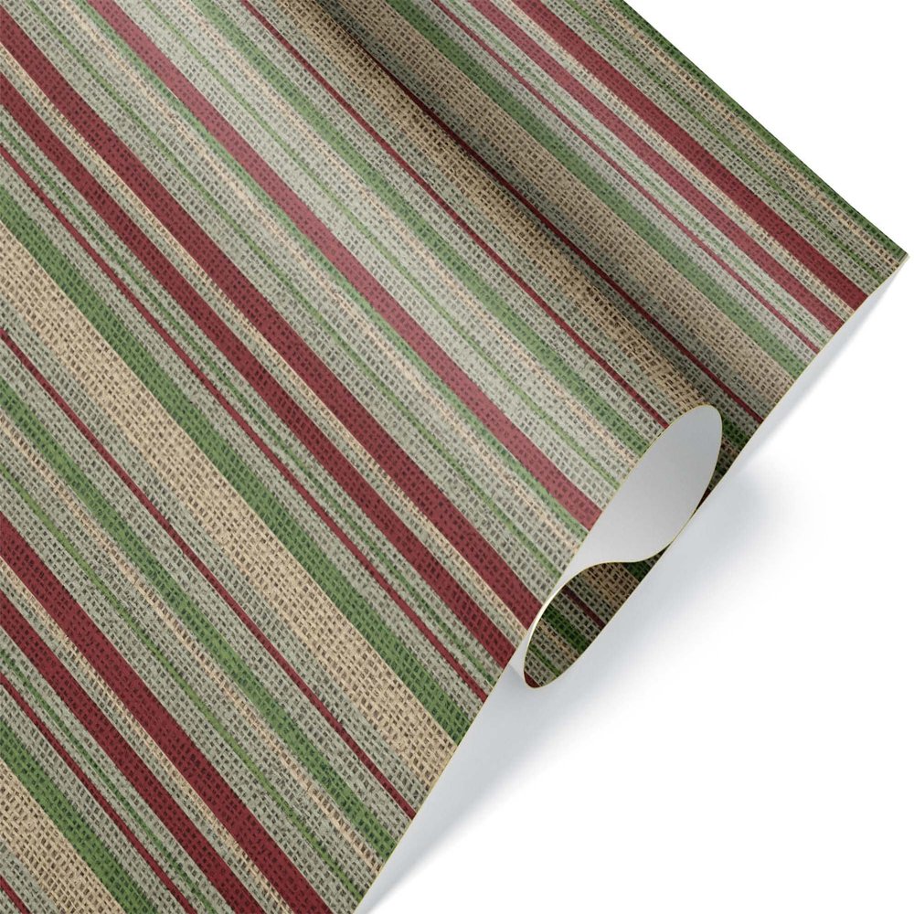 Red and Green Stripe Burlap Look Christmas Wrapping Paper Thick Premium Modern Farmhouse Rustic Gift Wrap (12 foot x 30 inch roll)