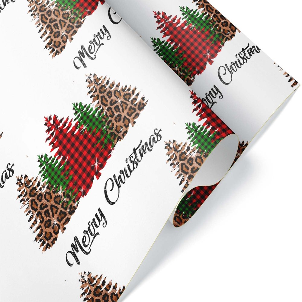 Buffalo Plaid Leopard Print Christmas Wrapping Paper Thick Premium Modern Farmhouse Gift Wrap (12 foot x 30 inch roll)